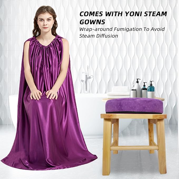 Yoni Seat, Yoni Steaming Kit Yoni Steamer Chair, Yoni Steamer Seat for Toilet, Wood V Steaming Seat Kit with Gown & Cushion for Women Cleansing