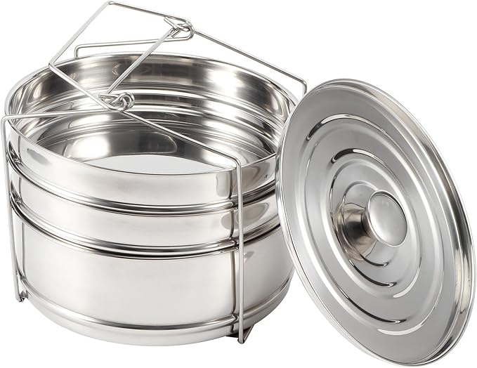 Stackable Stainless Steel Insert Pans, 6Qt Instant Pots Accessories 3 Tier Steamer Cooker Pot Set Cook Food Pressure Pot Accessories