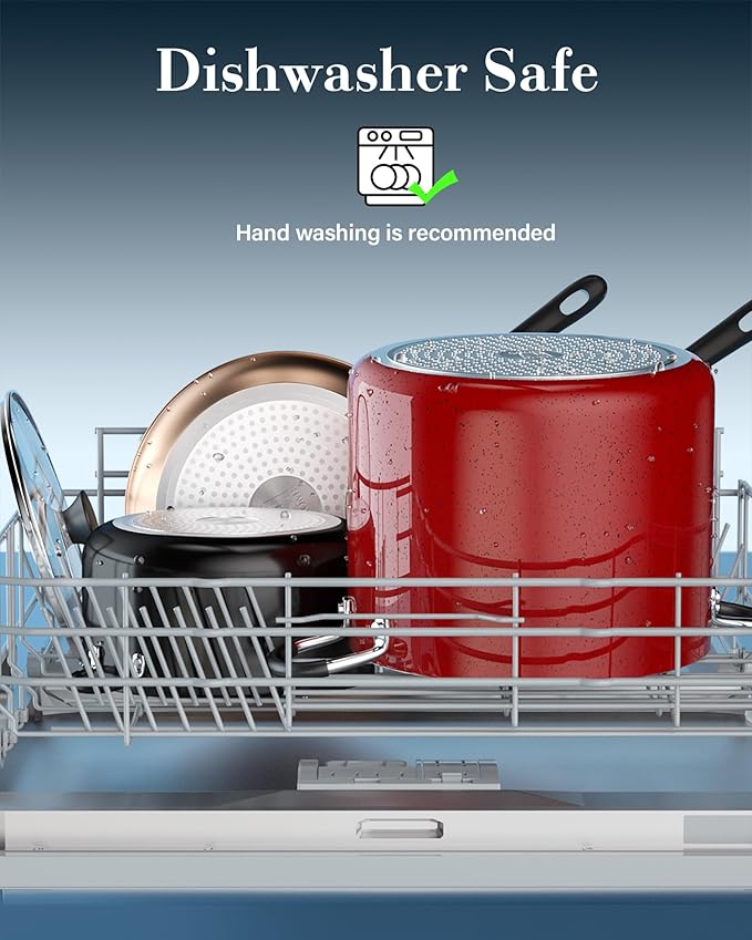 Cook N Home Nonstick Stockpot with Lid 10.5-QT, Professional Deep Cooking Pot Canning Cookware Stock Pot with Glass Lid, Marble Red