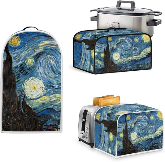 The Starry Night 4 Slice Toaster Cover Small Appliance 3-Pcs Set,Bread Toaster, Blender and Slow Cooker Cover Dust and Fingerprint Protection, Machine Washable Kitchen Decor