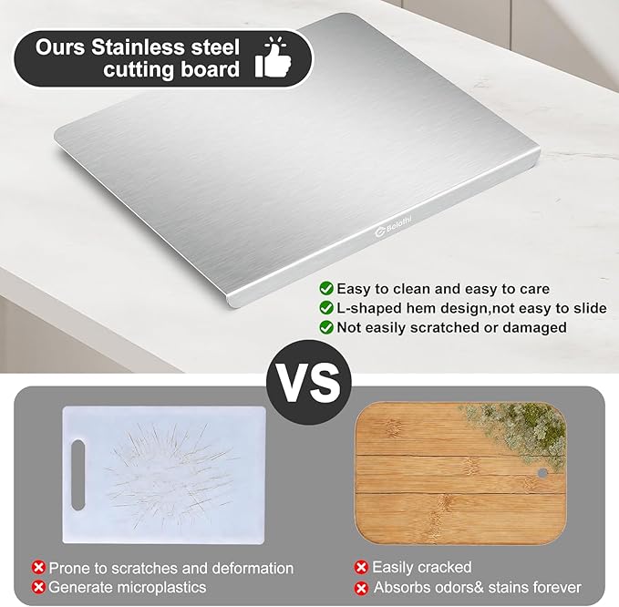 Stainless Steel Cutting Board for Kitchen with Lip, Large Metal Chopping Board with Counter Edge, Dishwasher Safe Non-Slip Pastry Board for Meat Vegetables & Baking(18x14)