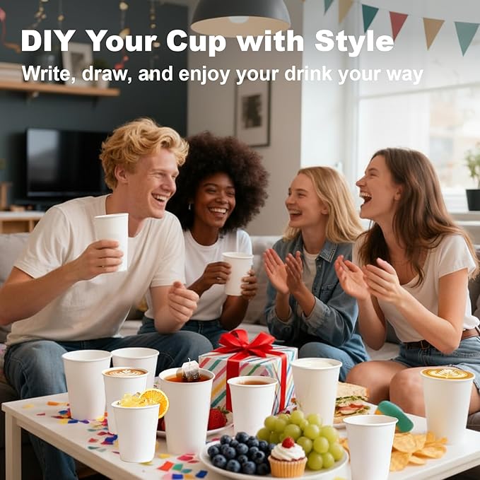 16 oz 160 Pack Disposable Coffee Cups, Bulk White Disposable Paper Cups, Coffee Cups for Hot Tea, Chocolate and Cold Drinks