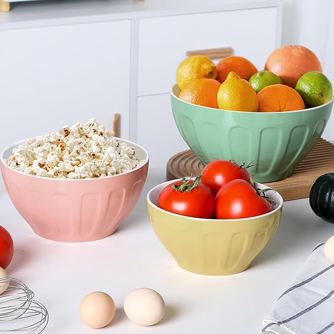 Lareina Ceramic Mixing Bowls for Kitchen, Large Nesting Mixing Bowl Set for Serving, Baking, Food Prepping, Cooking, Salad, Sourdough, Gift, Microwave Safe, Big 3.2/1.7/1.2 Qt, Set of 3, Pastel Color
