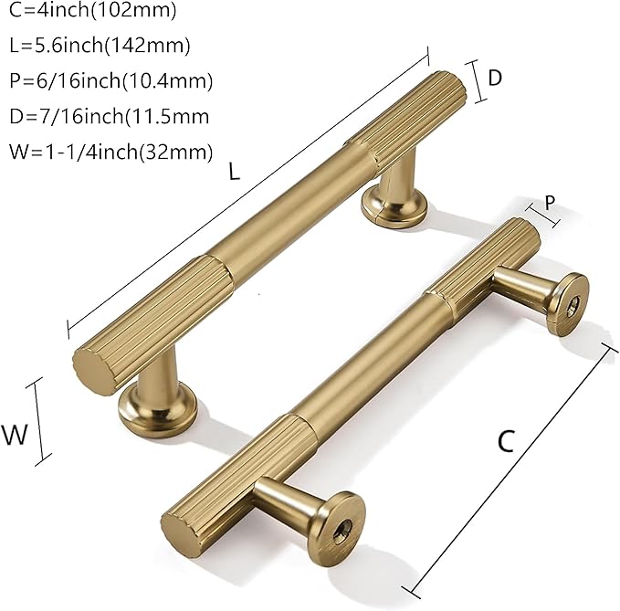 khtumeware 4 Inch(102mm) Hole Center 10-Pack Champagne Bronze Cabinet Pulls Heavy Duty Soild Satin Brass Kitchen Drawer Handles Cabinet Hardware for Cupboard Drawer Handles Dresser Pulls