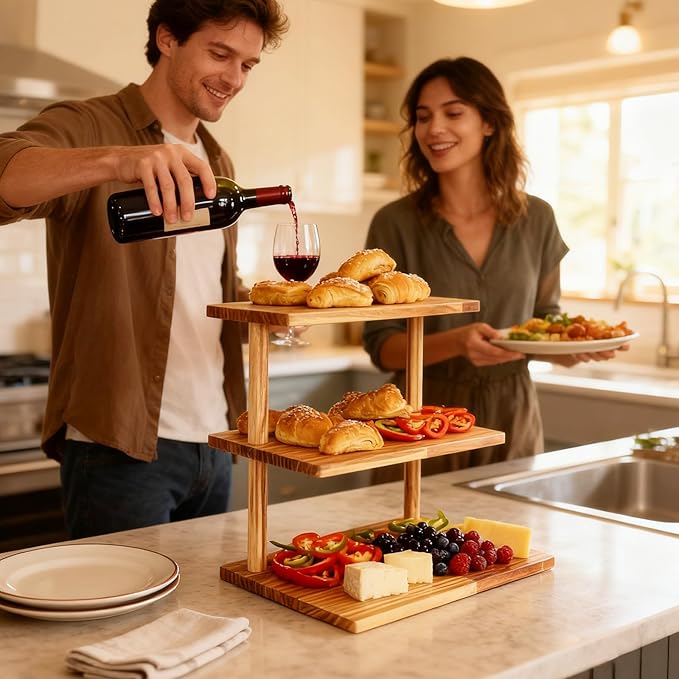 Upgraded Countertop Coffee Station Organizer, 3 Tier Wooden Shelf for Coffee Bar Accessories, Condiment Storage Caddy for Kitchen, Display Rack for Cupcake Tea Cups Kitchen Office