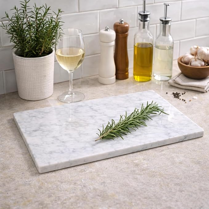 Marble Cheese and Pastry Board 16 x 12 Inch – Natural Carrara White Marble Cutting Board and Serving Tray for Dough, Bread, Pizza, Charcuterie – Heavy, Non-Slip, Gift-Ready.