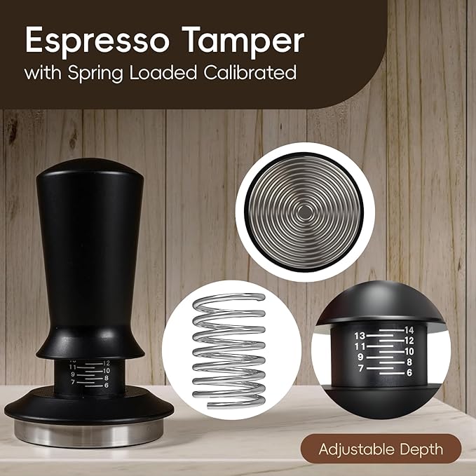 7 Pcs 51mm Espresso Tamper Tools Accessories Kit for Coffee WDT Tool Accessories Set Coffee Tamper Set with Wood Espresso Tamping Station Distributor Dosing Funnel Stirrer Brush Puck Screen -51mm