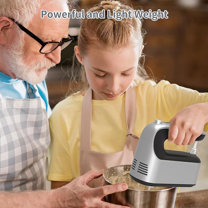 9-Speed Digital Hand Mixer Electric, 400W Powerful DC Motor, Hand Mixer Electric Handheld with Snap-On Storage Case, 5 Stainless Steel Accessories, Beaters, Dough Hooks, Whisk(Silvery Black)