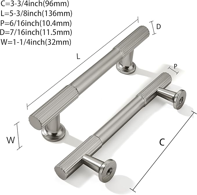 khtumeware 3-3/4 Inch Hole Center 10 Pack Brushed Satin Nickel Cabinet Pulls, Kitchen Drawer Handles, for Dresser cabinets, cabinets, Door cabinets, Hardware