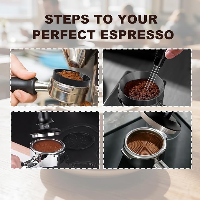 Espresso Accessories 54mm Spring Loaded Tamper Kit, 5-Piece Set with Needle Distributor WDT Tool, Dosing Funnel & Tamping Mat for 54mm Portafilter Espresso Machines (54mm)