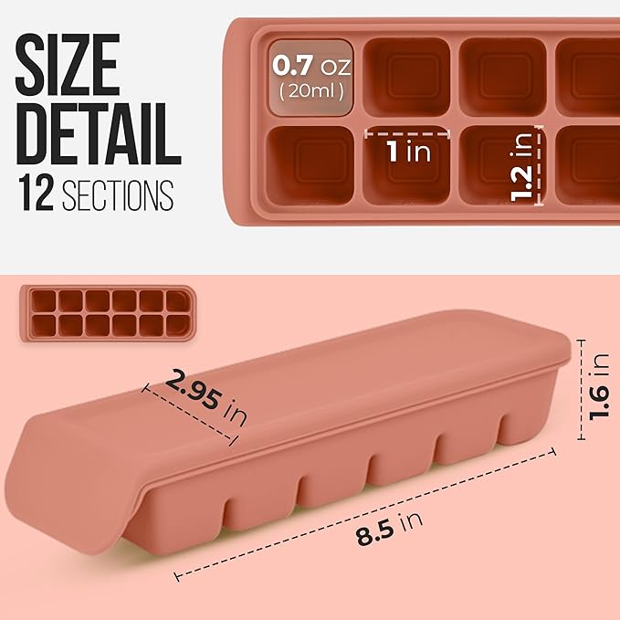 0.7 oz/12 Sections Silicone Ice Cube Freezer Tray with Lid, 100% Food-Grade Platinum Silicone,Leak Resistance & Dishwasher Safe for Baby Food Prep,Breast Milk,Purees - Korean Made, Indie Pink