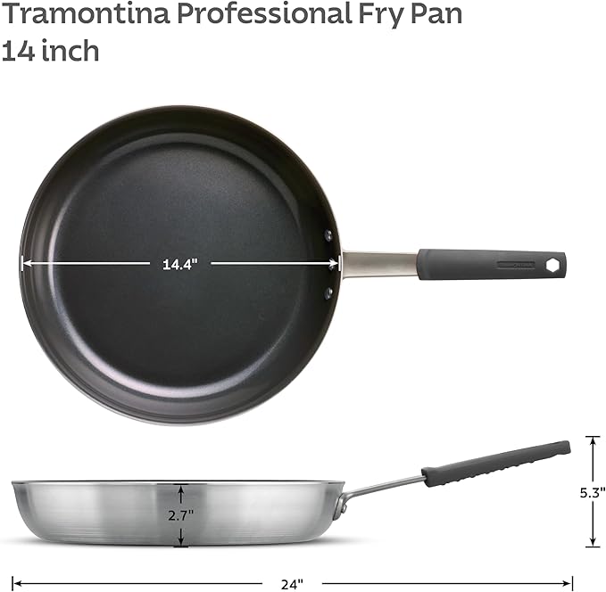 Tramontina Professional 14-Inch Non Stick Extra Large Frying Pan, Heavy-Gauge Aluminum Skillet with Reinforced Nonstick Coating, Gray Handle, Dishwasher and Oven Safe