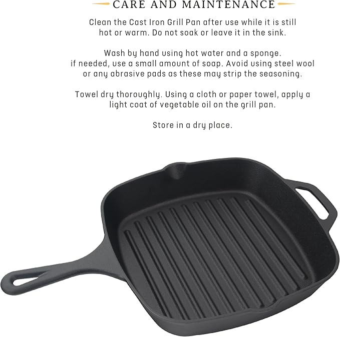 Jim Beam , Pre Seasoned Cast Iron Square Skillet with Ridges, 16", Black