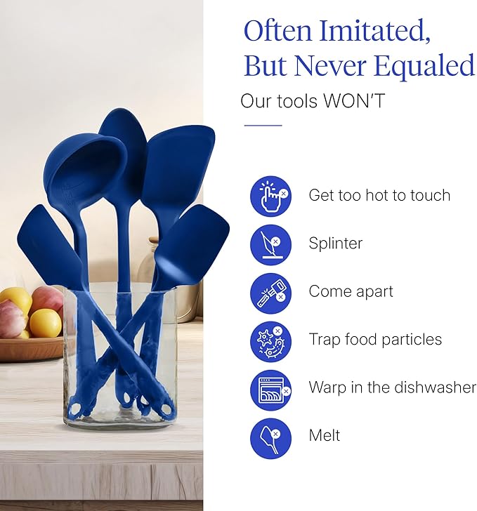 GIR: Get It Right 5-Piece Silicone Ultimate Kitchen Utensils Set - Ladle, Spatula, Flip, Spoon & Spoonula - Non-Toxic Cooking Utensils for Nonstick Cookware, Cooking and Baking - Navy