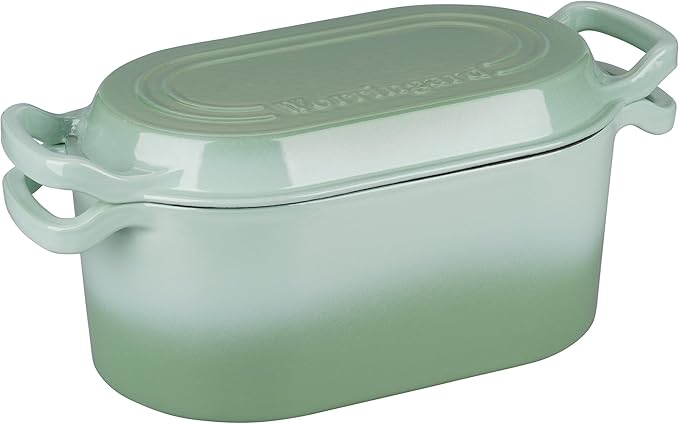 Oval Dutch Oven Pot with Lid, Enamel Coating Cast Iron Bread Pans for Homemade Sourdough Bread Baking, Cooking, 4 Quart, Green