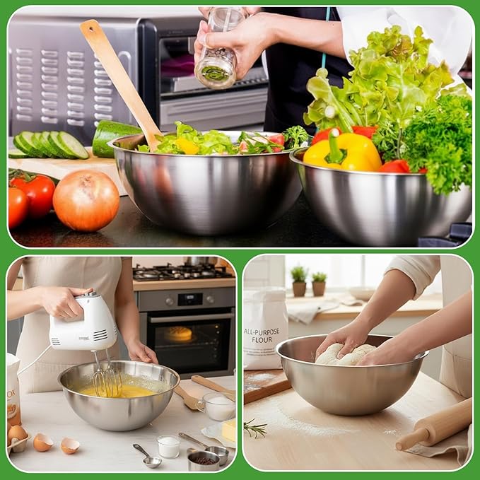 Honeydak 6 Pcs 304 Stainless Steel Mixing Bowls with Graduations, Salad Bowls Metal Serving Reusable Baking Food Storage Containers for Baking Cooking Salads Soups Ice Cream Noodles (54 oz)
