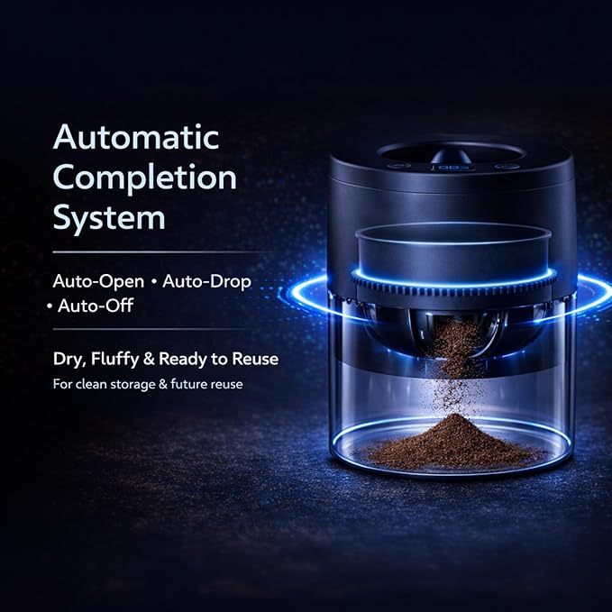 Automatic Coffee Grounds Dryer for Coffee Bar Accessories & Espresso Accessories, Hands-Free Low-Temp Drying (20–120 Min), Prevents Odor & Mold, Reuse Grounds for DIY, 120V 150W