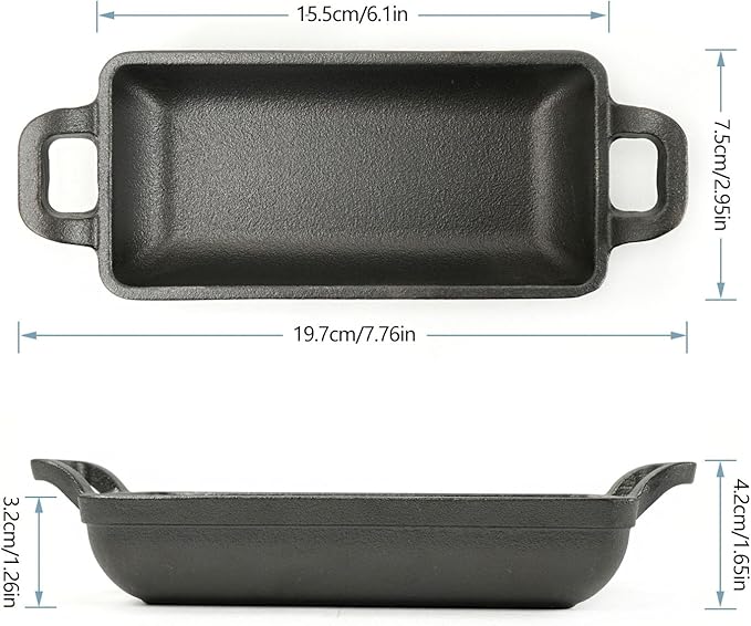 HAWOK Cast Iron Rectangle Mini Server, 7.76”Lx2.95”W x1.26”H, Serving Dish Pans, with Wooden Underliner, Set of 4 Black