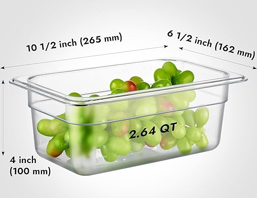 CURTA 6-Pack 1/4 Size 4" Deep NSF Polycarbonate Food Pans | Dishwasher & Freezer Safe Clear Container for Prep Tables, Buffet, Salad Bar, Commercial & Home Kitchen