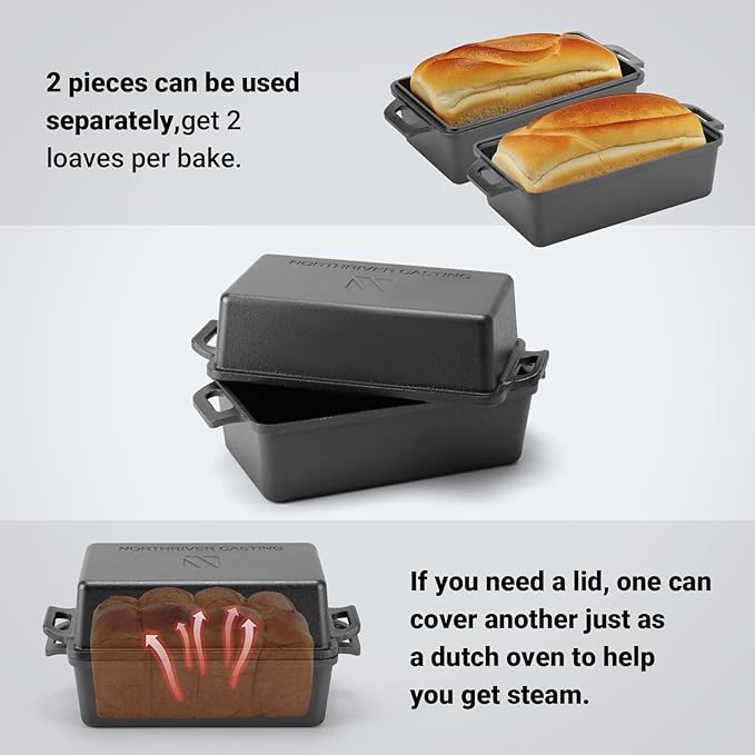 9×5 Inch Cast Iron Loaf Pan with Lid | Bread Baking Pan | Even Heat Distribution for Homemade Bread, Cake, and Meatloaf | 2 Piece Set