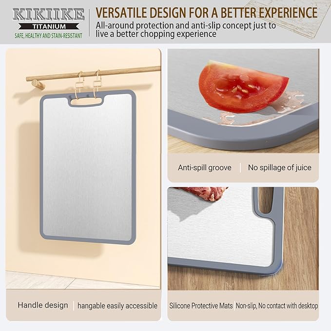Titanium Cutting Board Set of 3, Double-sided non-slip edging Pure Titanium Chopping Board for Kitchen - Safety and slip resistance Hand Guard Durable and easy to clean (3-Piece S/M/L)