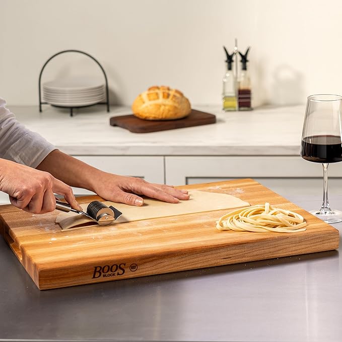 John Boos R-Board Series Rectangular Wooden Maple Cutting Board 20”x15” – 1.5” Thick, 12-lb Reversible Butcher Block with Edge-Grain & Finger Grips – Made in the USA