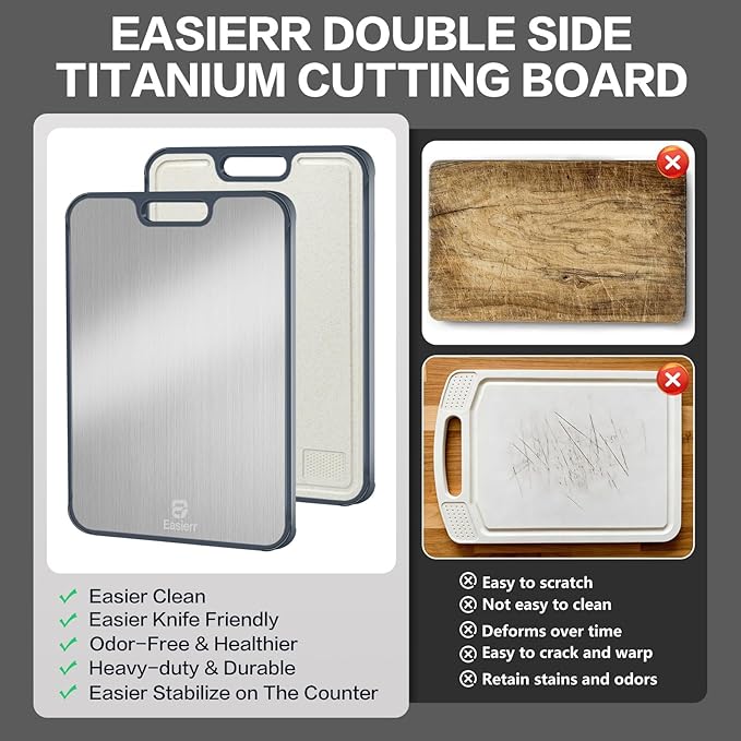 Extra Large Titanium Cutting Board for Kitchen with Juice Groove, Versatile for Chopping, Serving, Bread, Meat, Veggies, Pure Titanium and Wheat Straw PP, 17 x 12 inch