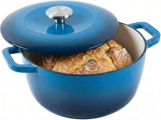 7QT Enamel Cast Iron Dutch Oven with Lid,Dual Handles,Versatile Heavy-Duty Non-toxic Cookware for Sourdough Bread Baking,Braising,Stews,Roasting,Oven Safe up to 500°F blue