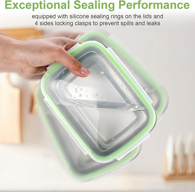 12 Pcs 304 Stainless Steel Food Storage Containers with Airtight Lids Metal Meal Prep Containers Bento Lunch Boxes, Freezer and Dishwasher Safe Keep Food Fresh for Kitchen, Picnic, Camping