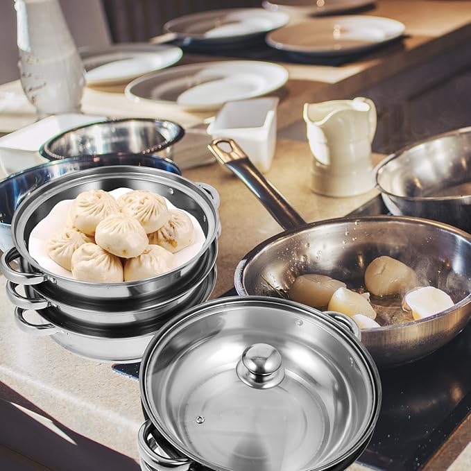 Luxshiny 5 Layer Stainless Steel Steamer Pot 12.20In Multifunctional Stockpot for Cooking Soup Dumplings Vegetables Home Kitchen