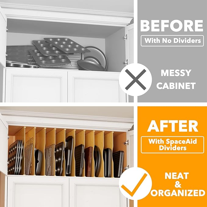 SpaceAid 10 Pack Tray Dividers for Cabinets, Bamboo Kitchen Cookie Baking Sheet Organizer for Cabinet, Vertical Pan and Trays Organizers for Pantry Storage