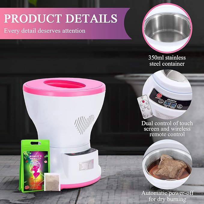 Yoni Steam Kit, Steaming Seat Yoni Steam Pot with Remote Control and Steaming Herbs(20 Bags),100 PCS Disposable Seat Covers, Update Electric V Steam at Home Kit for Women Health