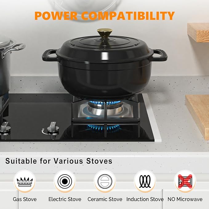 ROVSUN Enameled Cast Iron Round Dutch Oven, 7.5QT Pot with Lid &Dual Handles with Silicone Gloves,Oven Safe up to 500°F, Heavy-Duty Pre-Seasoned Cookware for Bread Baking, Braising, Stews, Roasting,Black