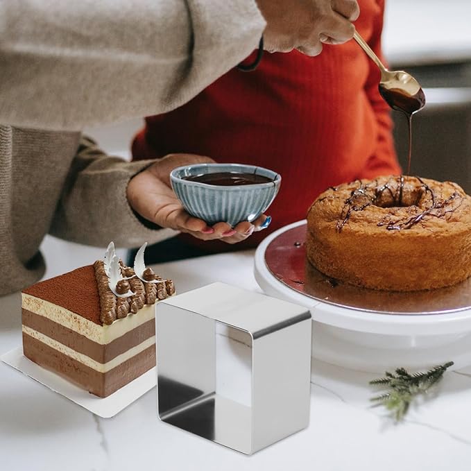 UPKOCH 4 Inch Square Stainless Steel Cake Ring Mold for Mousse Tiramisu Cheesecake Small Square Baking Tool Dishwasher Safe for Home Kitchen Desserts