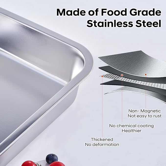 4 Inch Extra Deep Lasagna Baking Pan with Lid, 11x14 Inch 7.4QT Large Stainless Steel Nonstick Lasagna Baking Roasting Pans Casserole Dishes for Oven with Lids(M, 1 Pack)