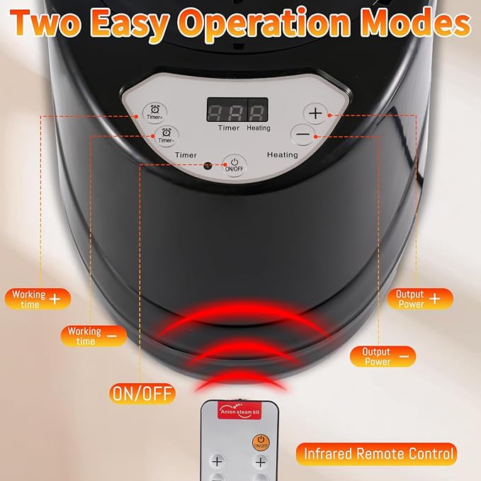 3L Sauna Steamer Machine for Home Sauna Tent, 1200W Fast Heating Steam Generator with Remote, Stainless Steel Pot Replacement for Personal Spa, Portable Body Detox (Black)
