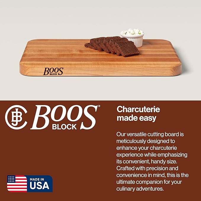John Boos Chop-N-Slice Series Rectangular Wooden Maple Cutting Board 18”x12” – 1.25” Thick, 8-lb Reversible Butcher Block with Eased Corners, Edge-Grain & Finger Grips – Made in the USA