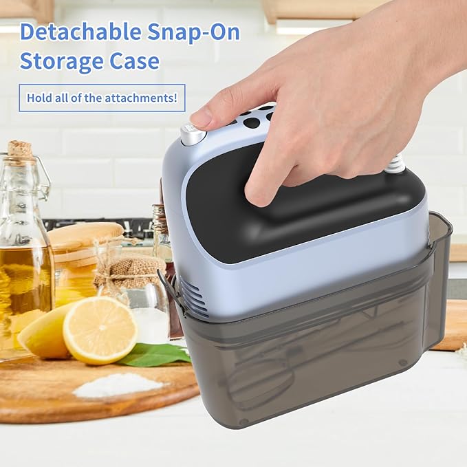 9-Speed Digital Hand Mixer Electric, 400W Powerful DC Motor, Hand Mixer Electric Handheld with Snap-On Storage Case, 5 Stainless Steel Accessories, Beaters, Dough Hooks, Whisk(Ocean Blue)