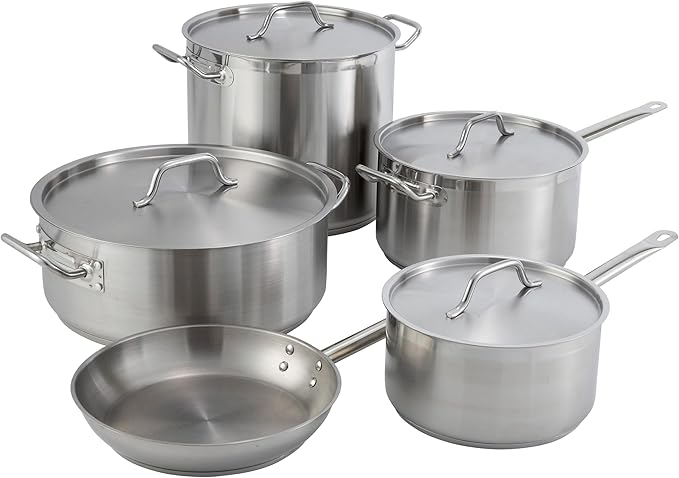 Winco Commercial-Grade Stainless Steel Brazier with Lid, 20 Quart