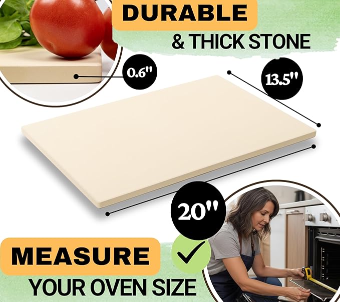 20 inch Baking Stone for Bread, with Stainless Steel Dough Tool, Bread Knife for Dough Scoring, and 22 inch Baking Mat Set - Large Baking Stone for Oven - 20" x 13.5" Rectangular Oven Stone
