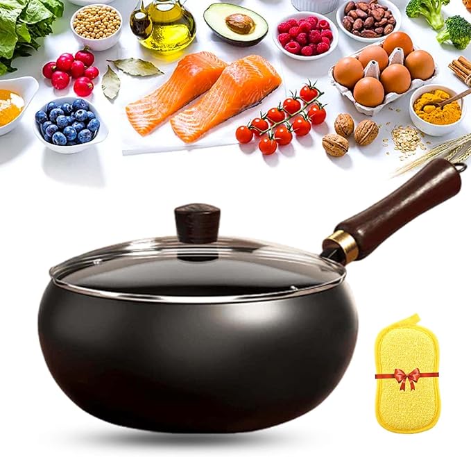 Uncoated Thick Iron Pot, Japanese Iron Pan for Cooking, Uncoating Cast Iron Pot, Hand-Forged Non-Stick Cast Iron Skillet, High Purity Frying Pans for Kitchen (Hammer-Glass Cover, L-28cm)
