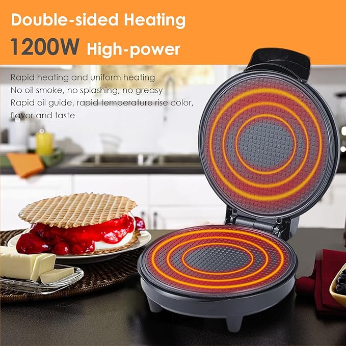 Mini Waffle Ice Cream Cone Maker, Homemade Ice Cream Cones 1200W Electric Nonstick Waffler Iron Machine, for DIY Home Kitchen Holiday Parties Baking, Get Home Ice Cones in 2 Minutes
