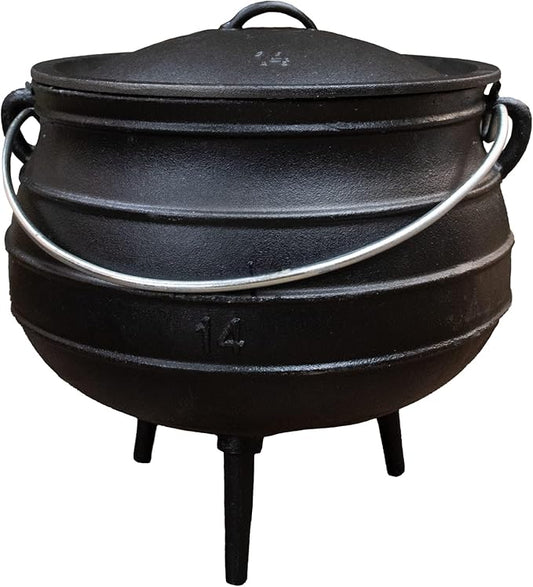 Lehman's Campfire Cooking Kettle Pot - Cast Iron Potje Dutch Oven with 3 Legs and Lid, 16 inch, 9 gallon