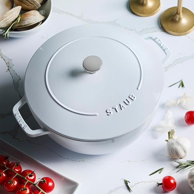 Staub Cast Iron Essential French Oven, Dutch Oven, 5-quart, serves 5-6, Made in France - White