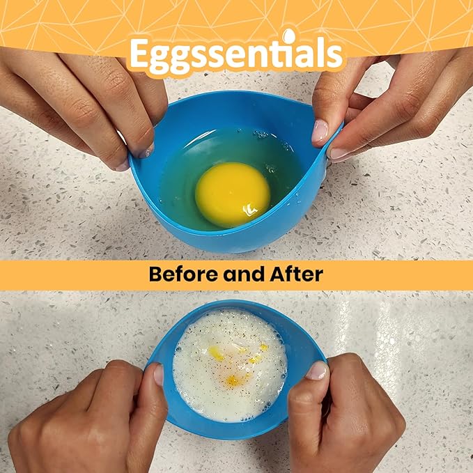 Eggssentials - Poached Egg Cups - Pack of 4 - BPA Free Silicone Egg Poacher Cups - Nonstick Poached Egg Cooker for Microwave, Stovetop, Baking ?€? Easy to Clean Poaching Pods for Perfect Eggs