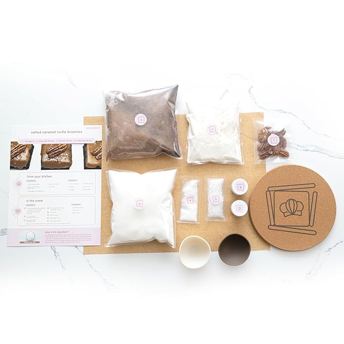 Crumble Crate - Salted Caramel Turtle Brownies DIY Baking Set/Kit. All pre-measured ingredients and essential baking tools, Gift Idea, Baking Gift Sets