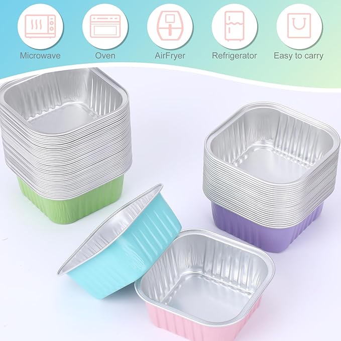 424 Pack Macaron Mini Cake Pans Set with Lids and Spoons Include 100 Macaron 5oz Disposable Aluminum Foil Baking Pans 100 Lids 100 Spoons 100 Sealing Stickers 24 Gift Bags for Dessert