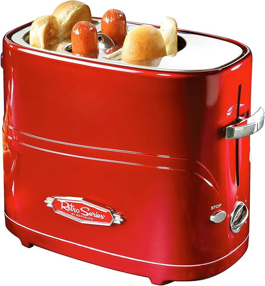 Nostalgia HDT600RETRORED Retro Pop-Up 2 Hot Dog and Bun Toaster, With Mini Tongs, Works With Chicken Dogs, Turkey Dogs, Veggie Links, Sausages and Brats