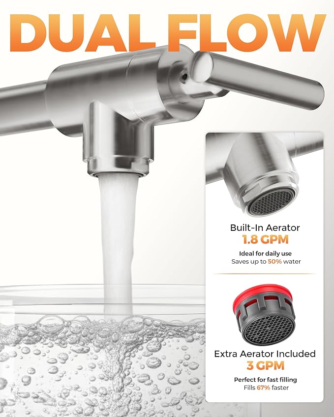Pot Filler Faucet Brushed Nickel: WOWOW Stainless Steel Pot Filler Over Stove, Wall Mounted Kitchen Folding Faucet with Double Joint Swing Arms
