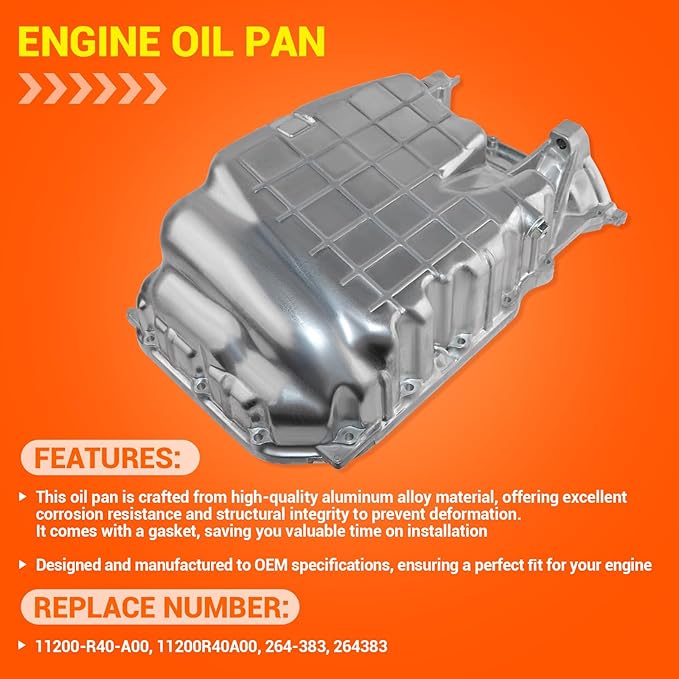 Engine Oil Pan with Gasket Compatible with 2008-2012 Honda Accord 2012-2014 Crosstour 2008-2014 Acura TSX 2.4L 2354cc L4 144 Replaces # 11200-R40-A00